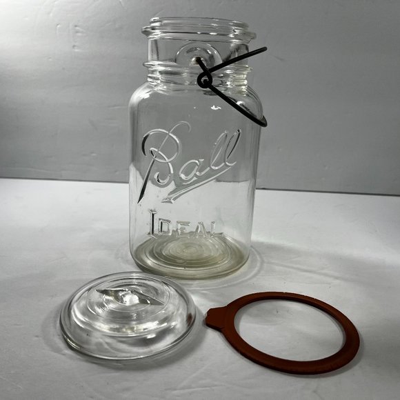 Ball Ideal Jar Glass Lid Wire Bale Clamp Closure Rubber Seal 1 Quart Canning - Picture 1 of 12